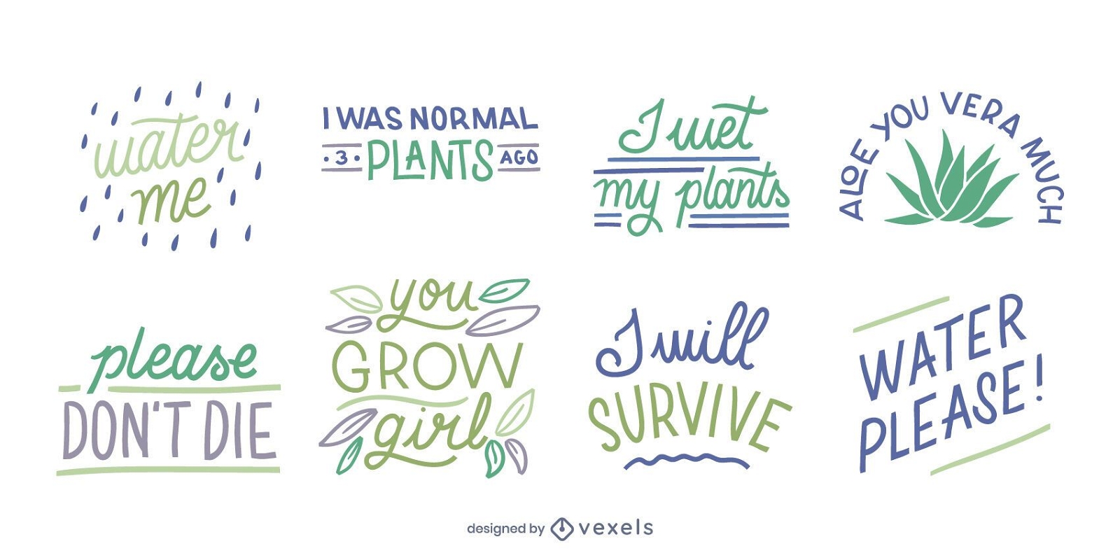 Conjunto de letras de plantas divertidas