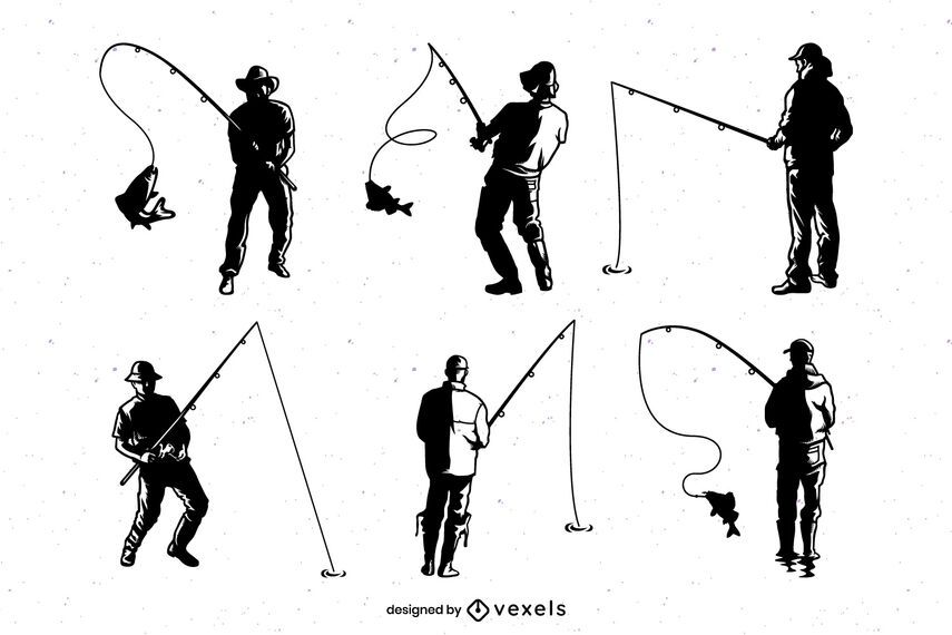 Fisherman silhouette set Fisherman silhouette set