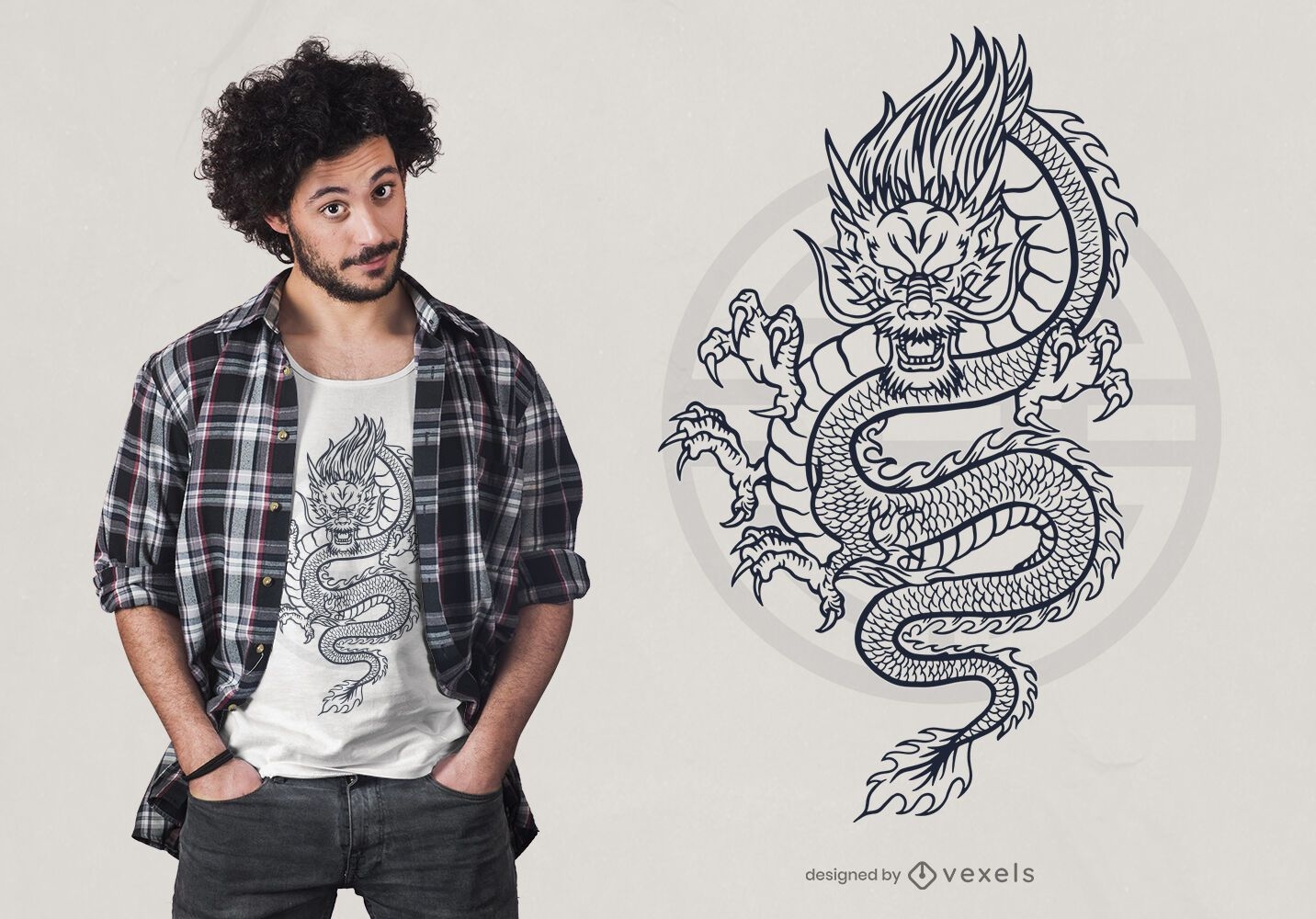 Desenho de t-shirt de dragão mítico desenhado à mão