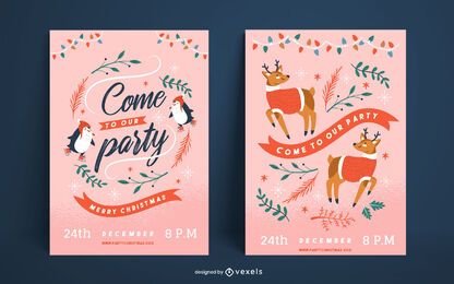 Christmas party cute poster set Christmas party cute poster set
