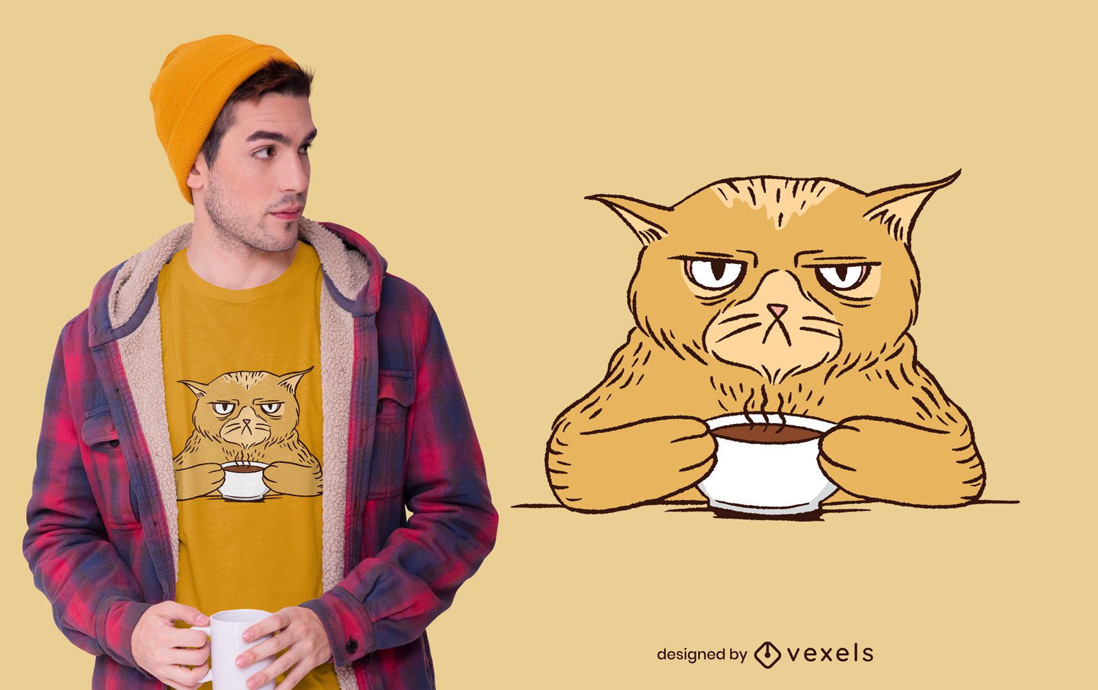 Design de camiseta de gato de café com raiva