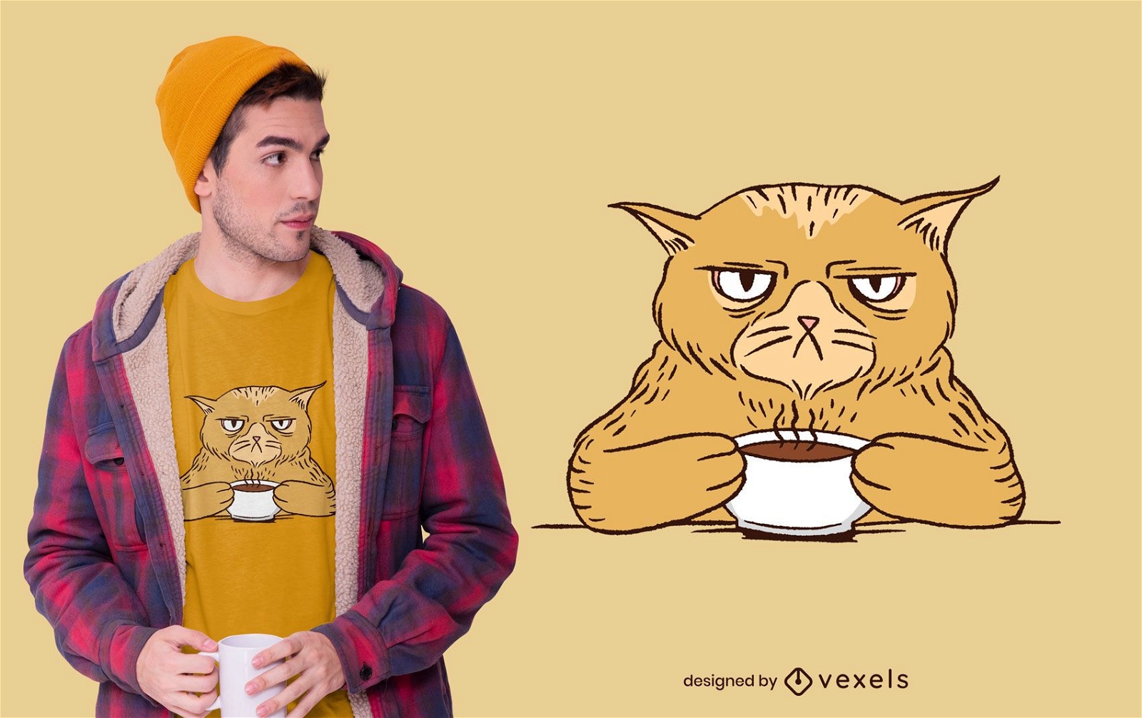 Diseño de camiseta de gato de café enojado