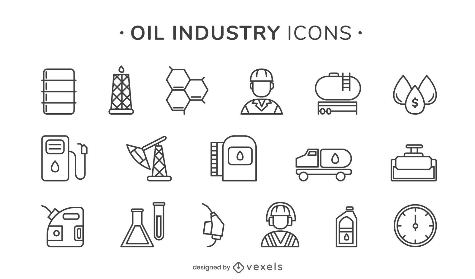 Iconos de trazo de la industria petrolera