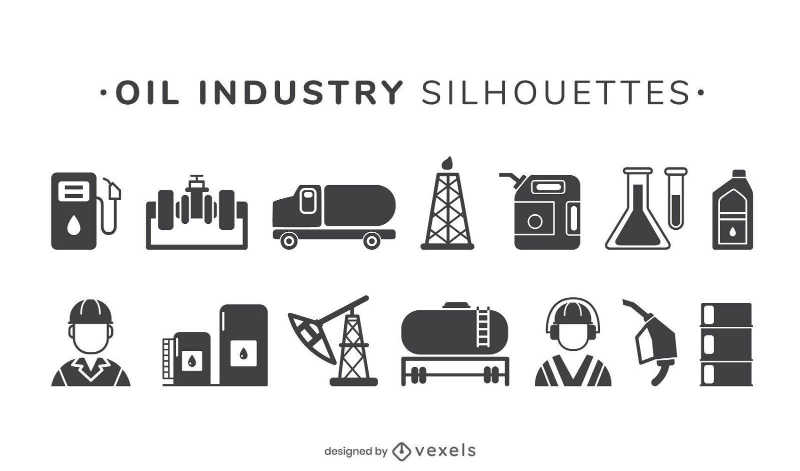 Conjunto de elementos da indústria de petróleo