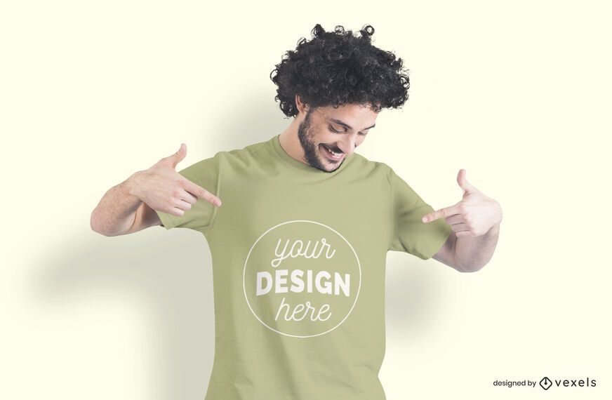 Maqueta de camiseta hombre señalando Maqueta de camiseta hombre señalando