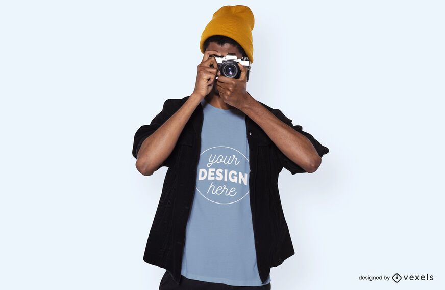Model with camera t-shirt mockup Model with camera t-shirt mockup