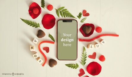 Diseño de maqueta de teléfono de san valentín