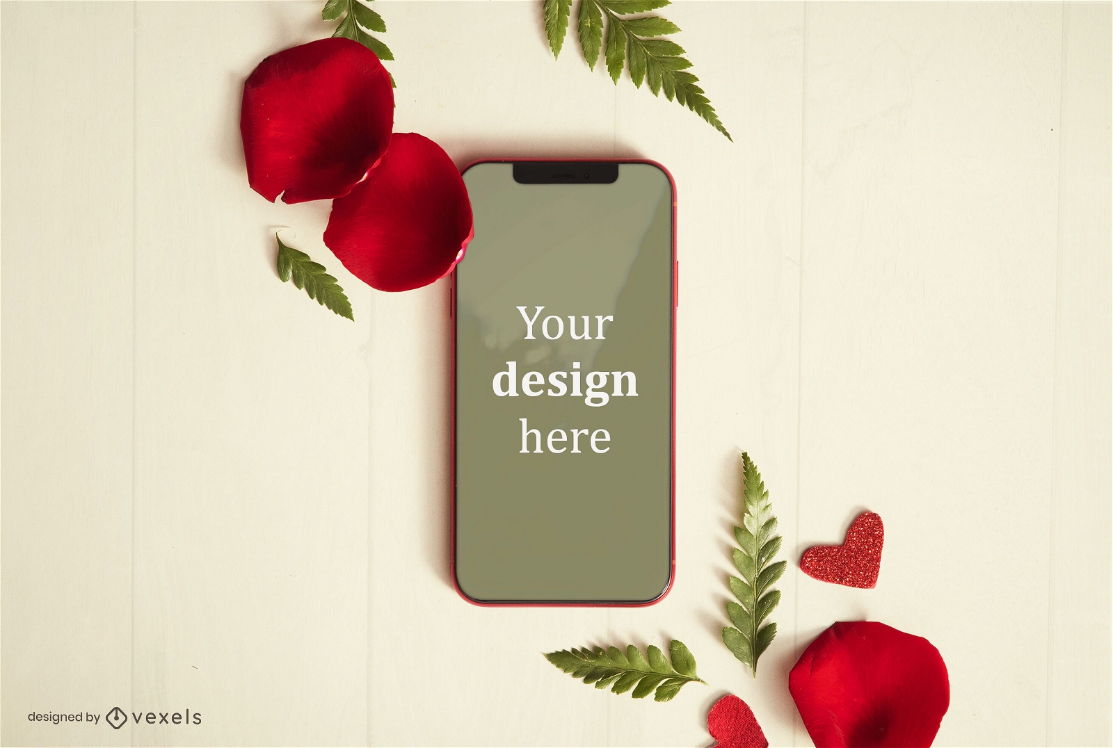 Valentine's day phone mockup composition
