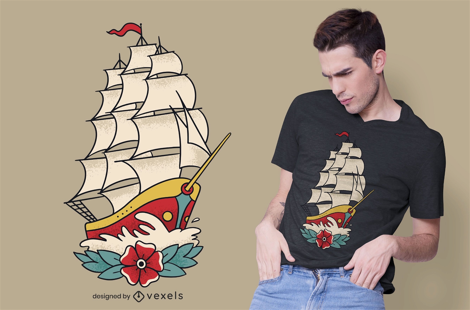 Design de t-shirt com tatuagem de navio ? moda antiga