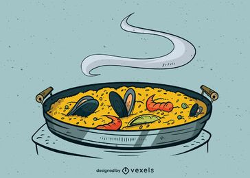 Desenho de ilustração de refeição de paella