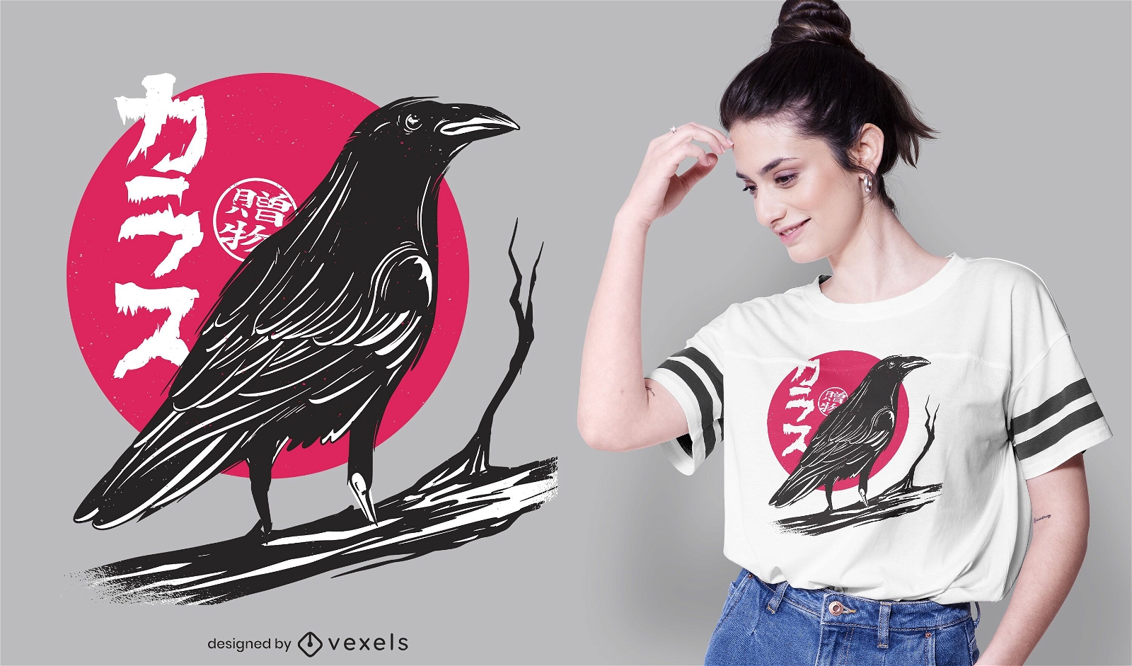 Design de camiseta de corvo lua vermelha