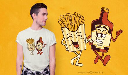 Diseño de camiseta de pareja de papas fritas y salsa de tomate Diseño de camiseta de pareja de papas fritas y salsa de tomate