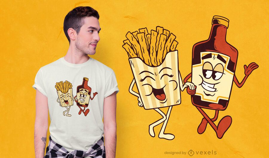 Design de camisetas para casais de batatas fritas e ketchup Design de camisetas para casais de batatas fritas e ketchup
