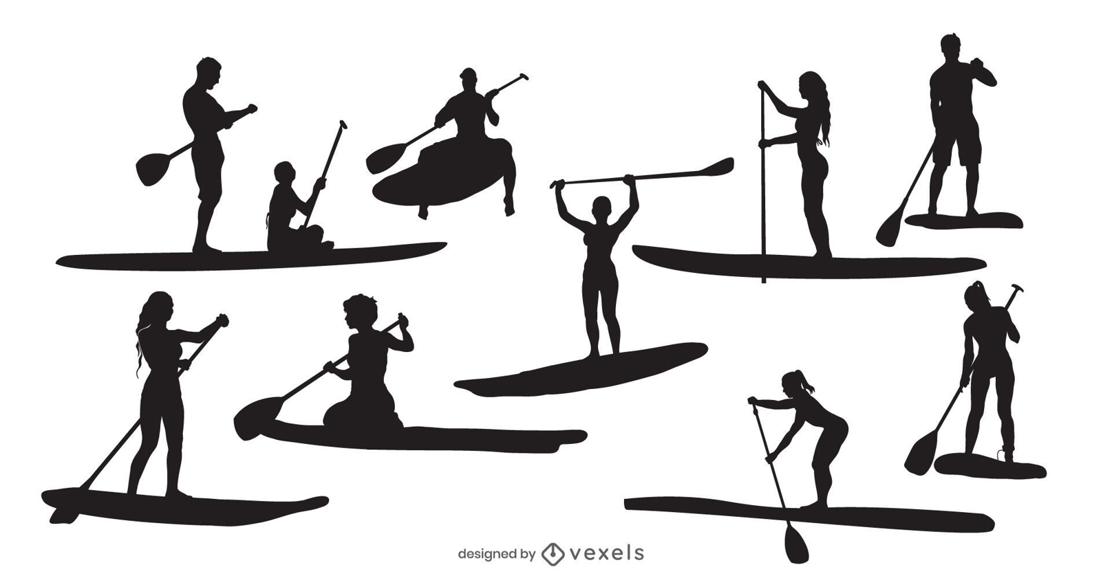 Pacote de silhuetas de pessoas para standup paddleboard