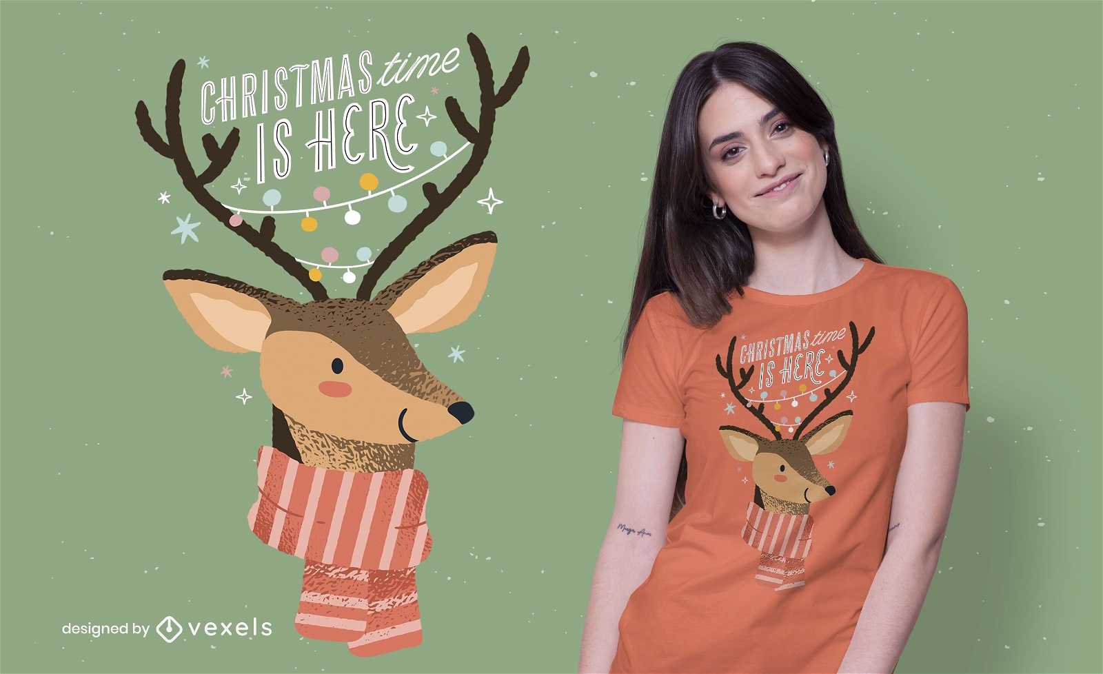 Diseño de camiseta navideña de renos