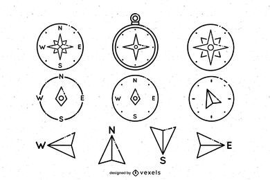 Compass stroke icon set