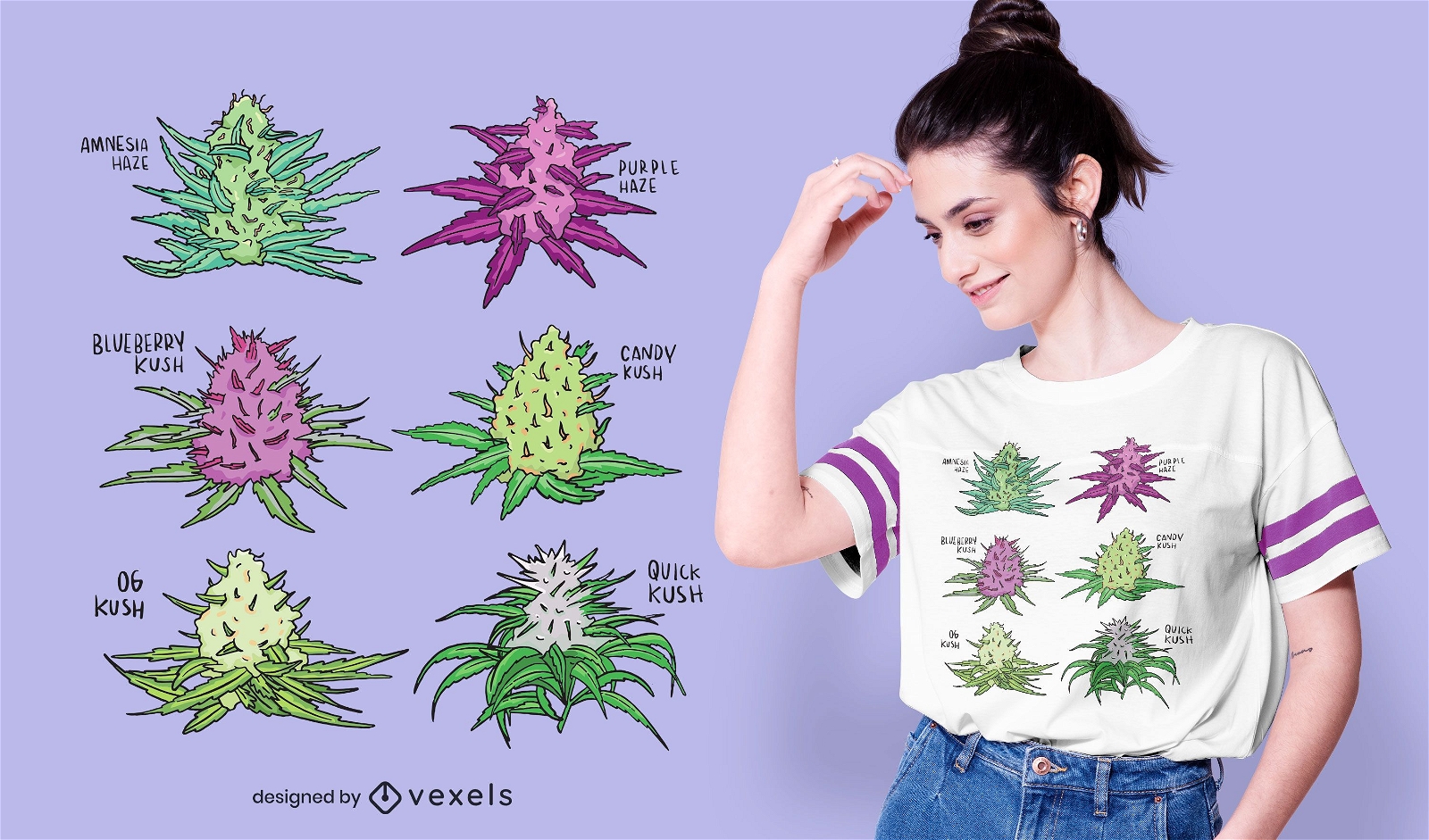 Design de camiseta conjunto Cannabis Strain