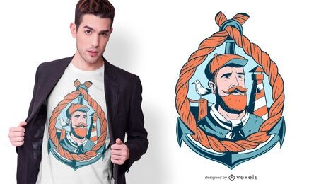 Diseño de camiseta de marinero barbudo