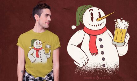 Diseño de camiseta de muñeco de nieve bebiendo cerveza. Diseño de camiseta de muñeco de nieve bebiendo cerveza.