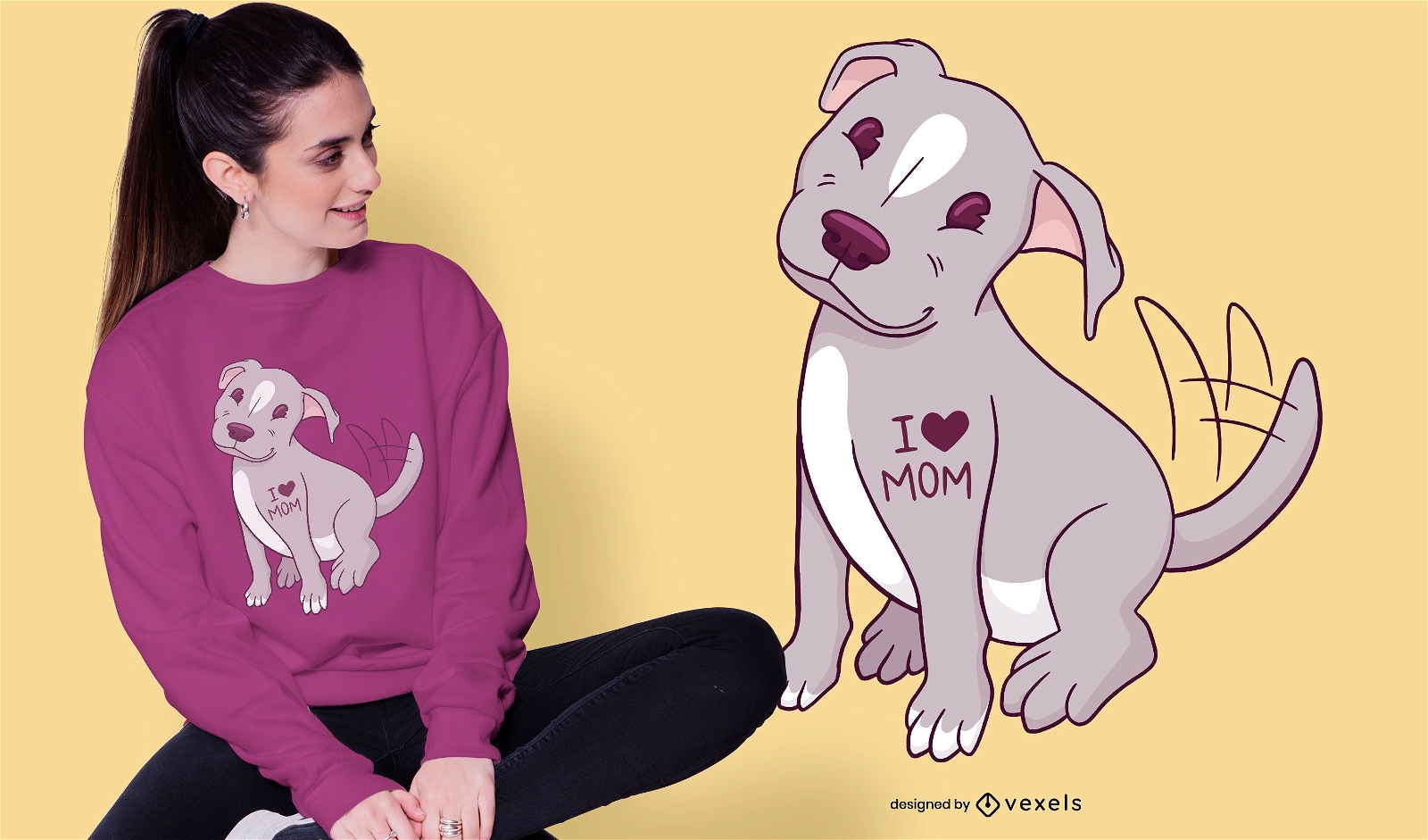 Design de t-shirt de cachorro pitbull fofo
