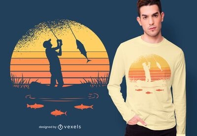 Fisherman Sunset T-shirt Design Vector Download