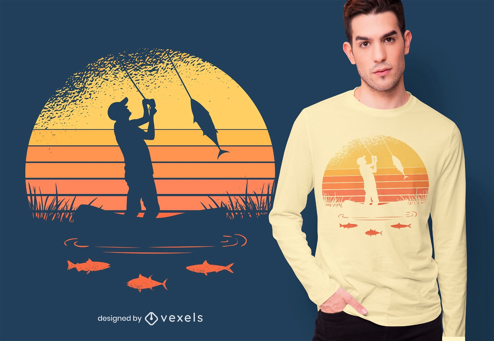 Desenho de camiseta Fisherman sunset