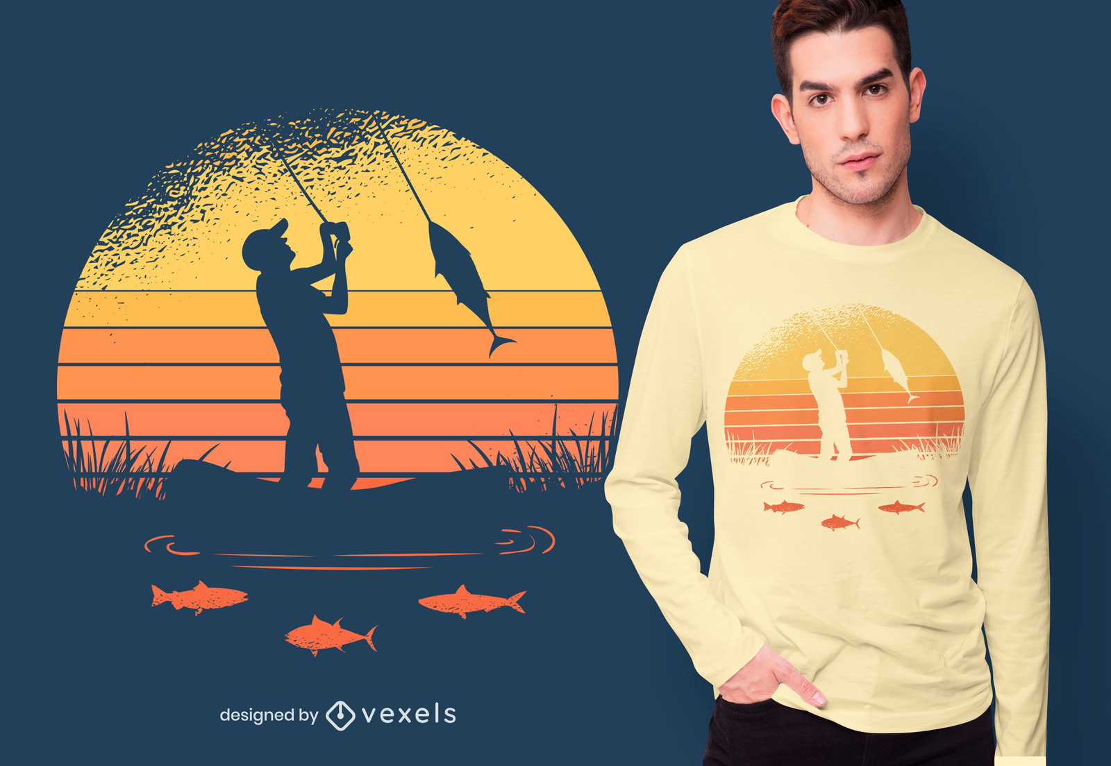 Fischer Sonnenuntergang T-Shirt Design