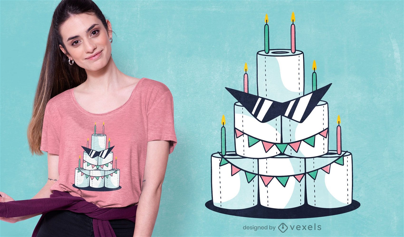 Diseño de camiseta de pastel de cumpleaños de papel higiénico
