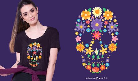Design de camiseta com crânio de açúcar e flor Design de camiseta com crânio de açúcar e flor