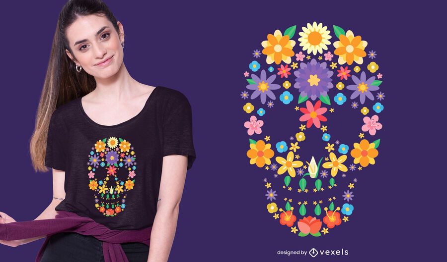 Flower Sugar Skull T-shirt Design Flower Sugar Skull T-shirt Design