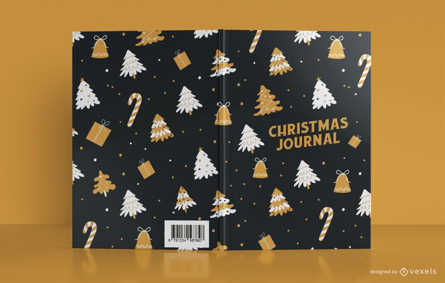 Diseño de portada de libro de diario de patrón de Navidad Diseño de portada de libro de diario de patrón de Navidad
