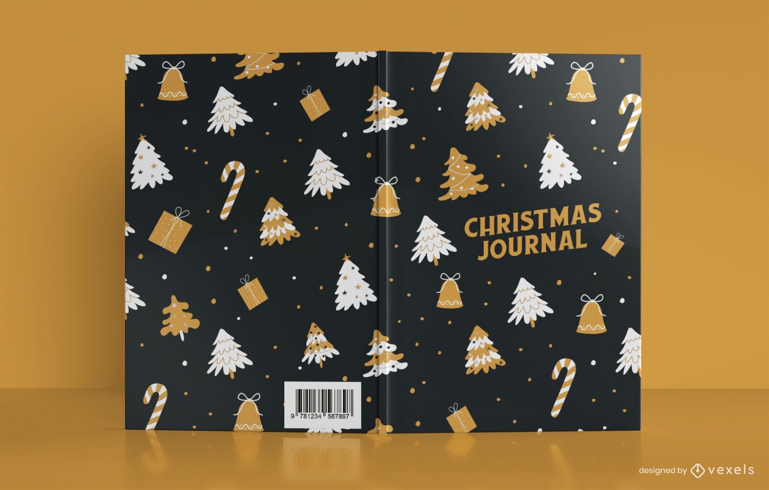 Diseño de portada de libro de diario de patrón de Navidad