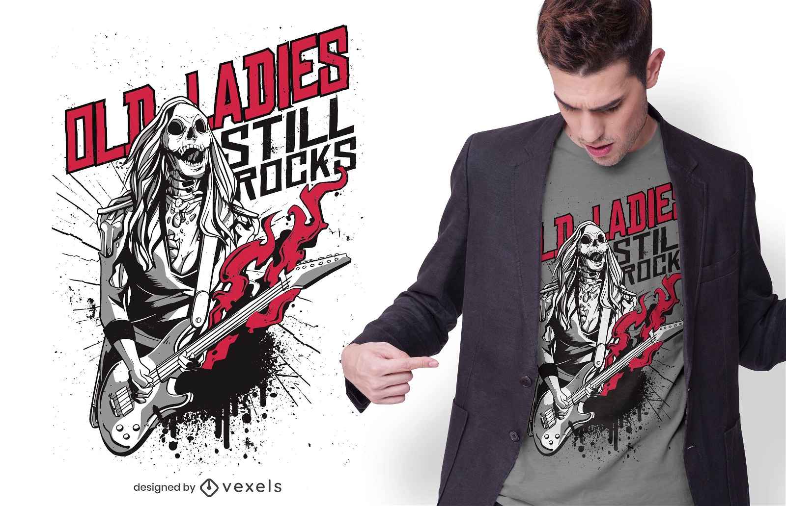 Design de t-shirt Old Lady Zombie Rocker