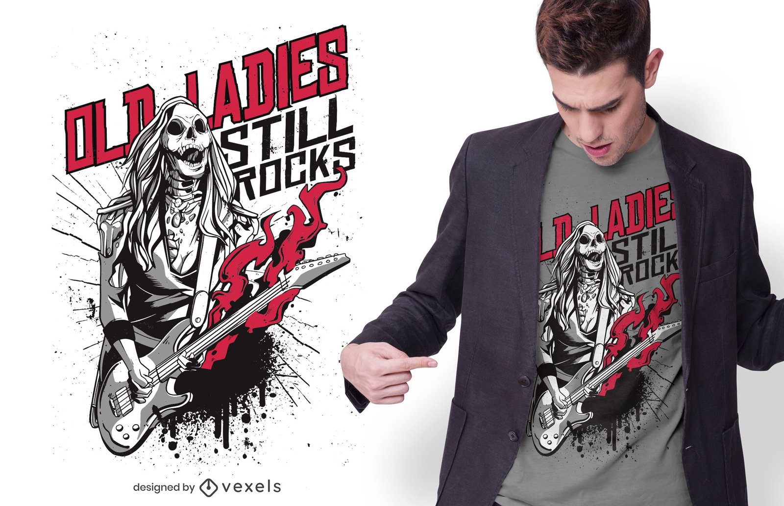 Old Lady Zombie Rocker T-Shirt Design