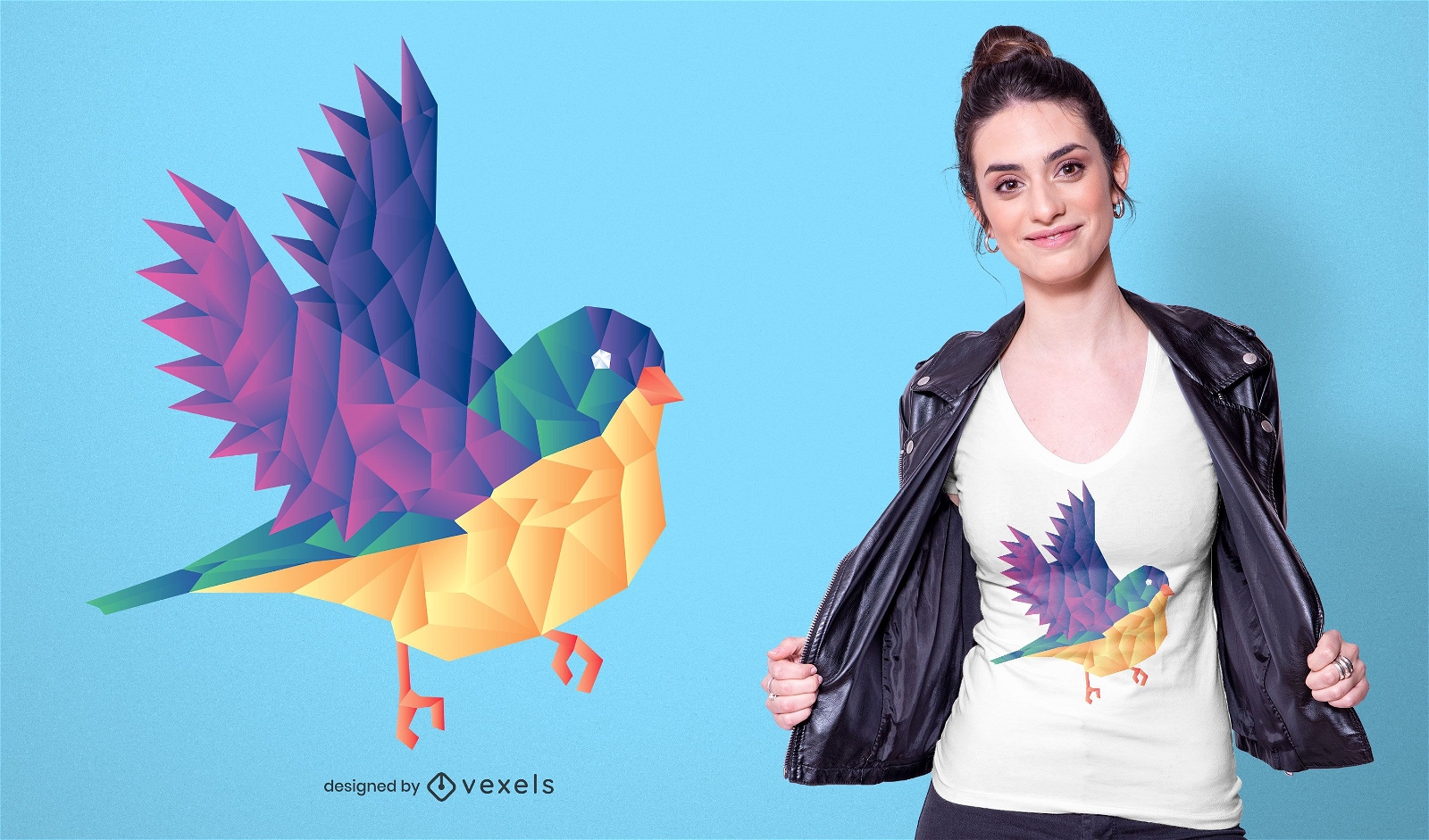 Design de camiseta poligonal de pássaros