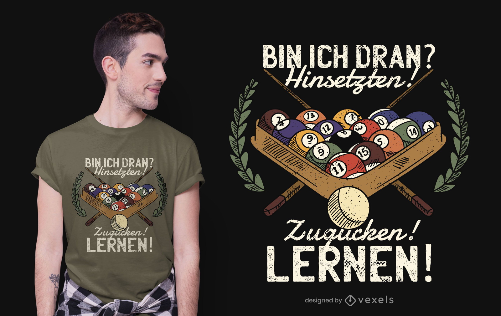 Lustiges deutsches Billard-Zitat-T-Shirt-Design
