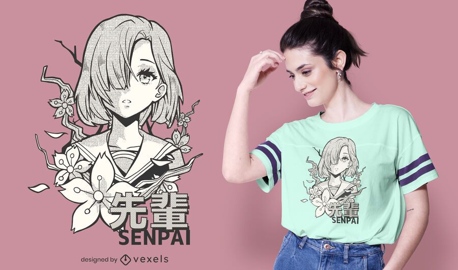 Diseño de camiseta Anime Girl Senpai Diseño de camiseta Anime Girl Senpai