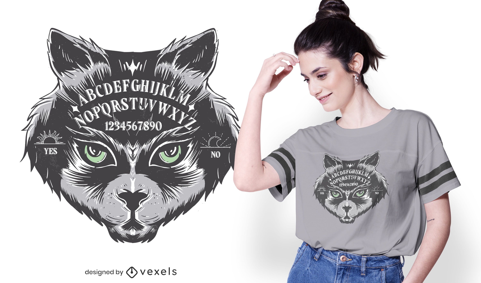 Placa de espírito com design de t-shirt de cara de gato