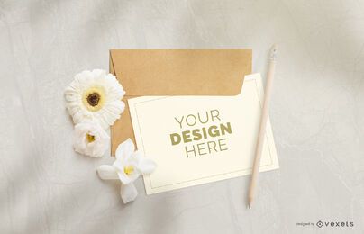 Greeting card flower mockup composition