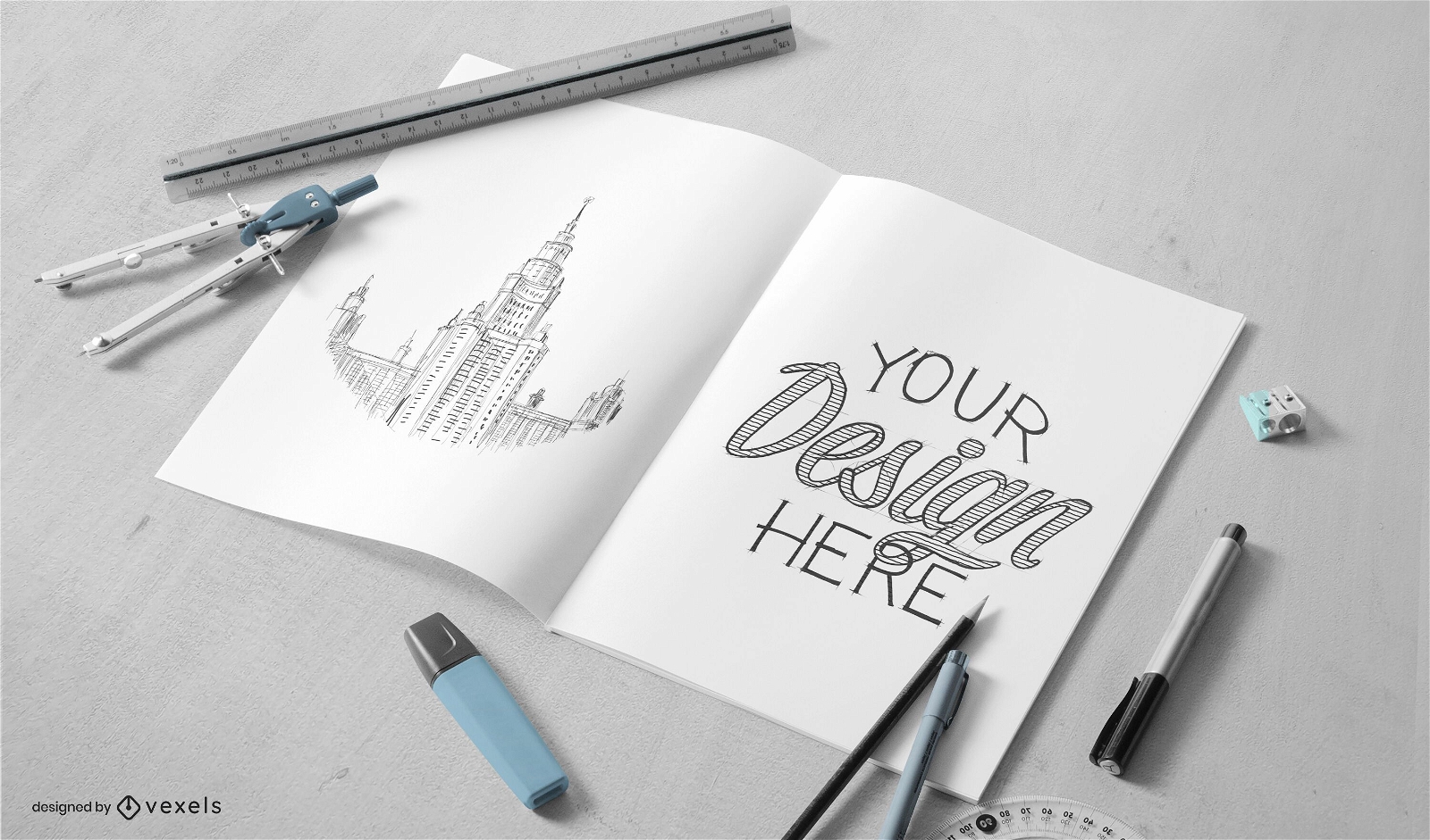 Drawing paper mockup composition