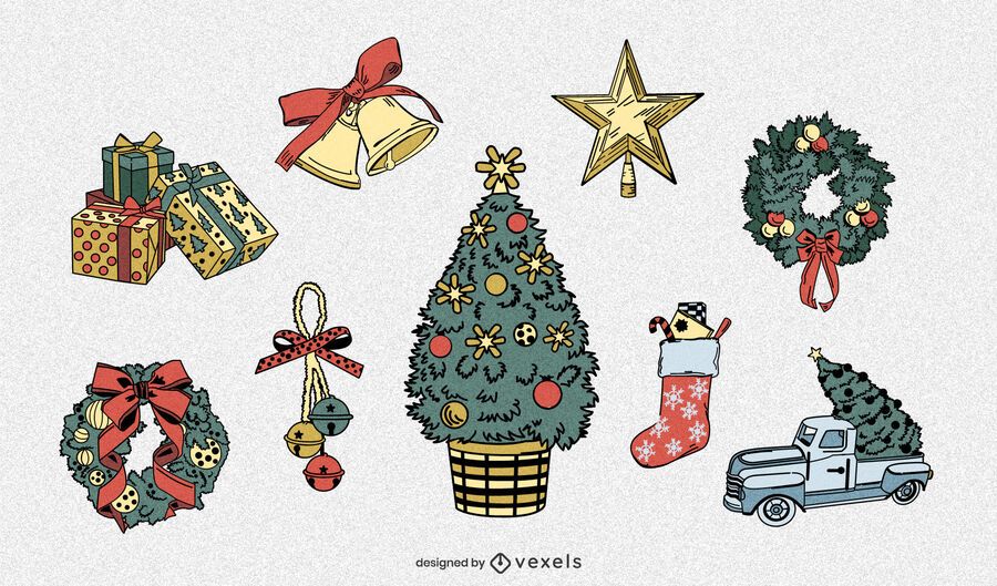 Detailed christmas elements set Detailed christmas elements set