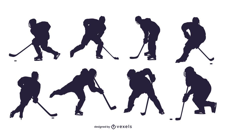 Ice hockey player silhouette set Ice hockey player silhouette set