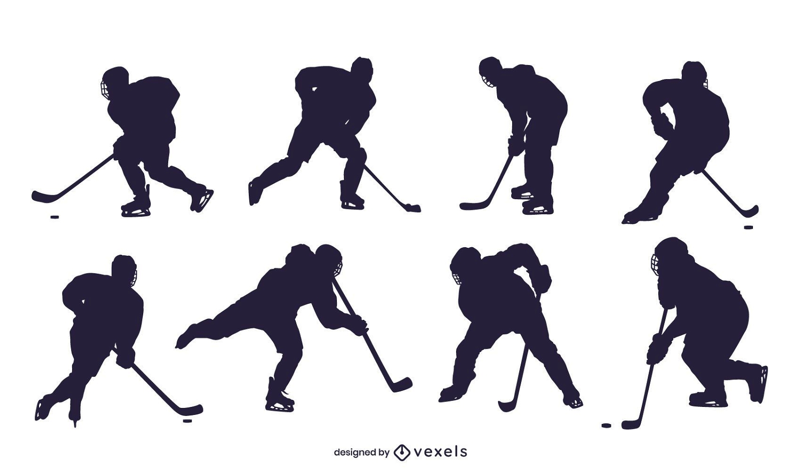 Ice hockey player silhouette set