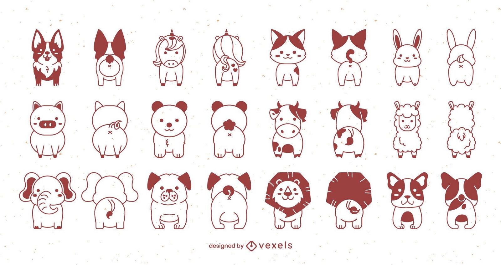 Front and back cute animal stroke set