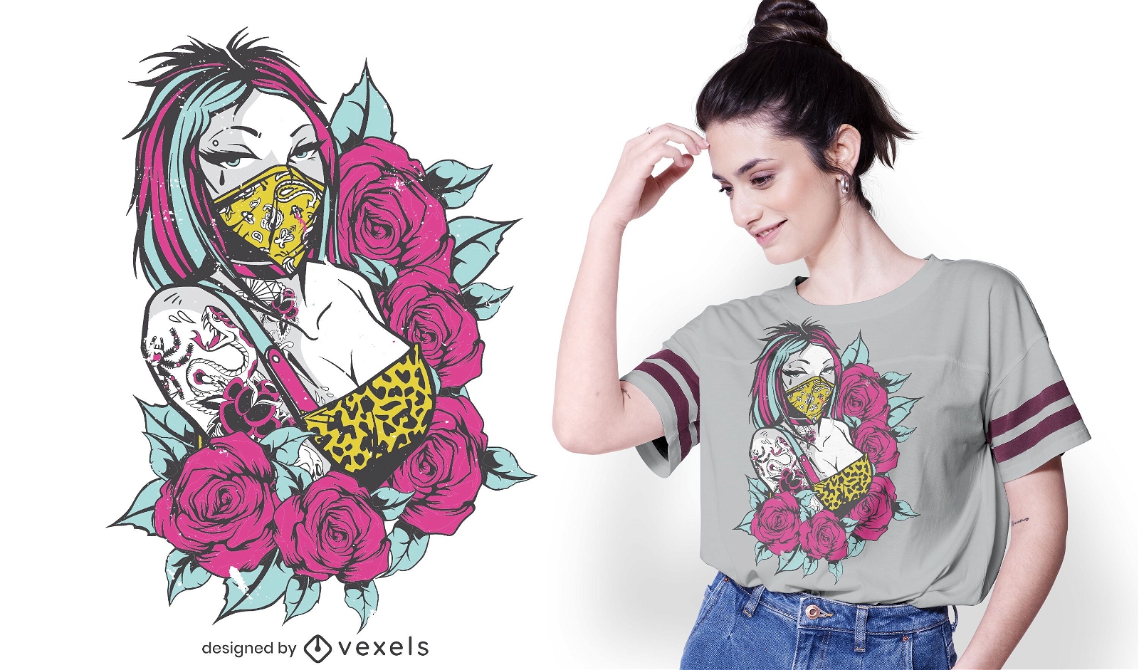 Tattoo girl roses t-shirt design