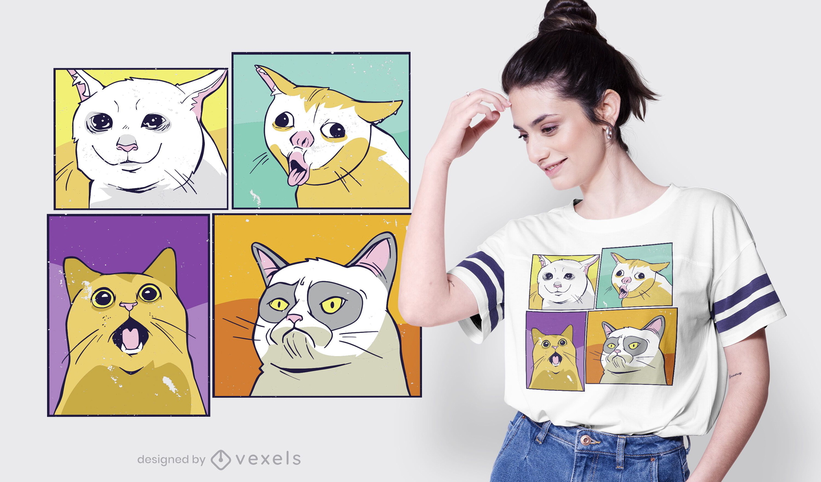 White Cat Meme Face T-shirt Design Vector Download