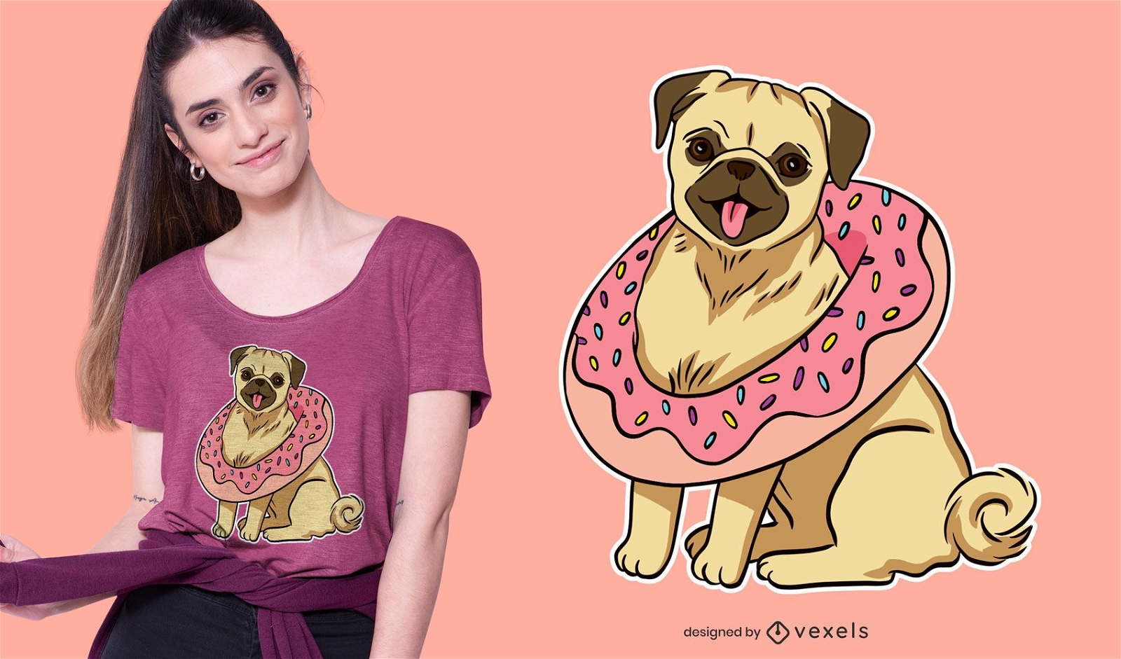Pug with donut t-shirt design