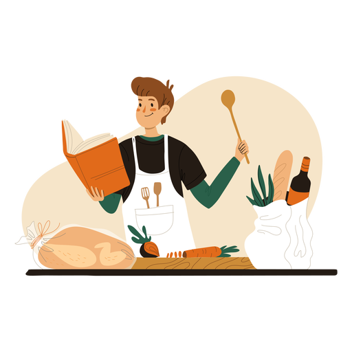 Cook reading recipe book character PNG Design