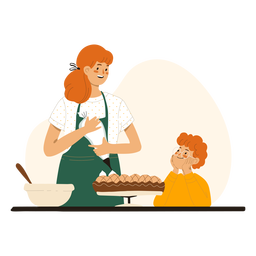 Mutter und Sohn kochen Charaktere PNG-Design