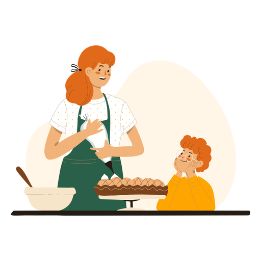 Mother and son cooking characters PNG Design